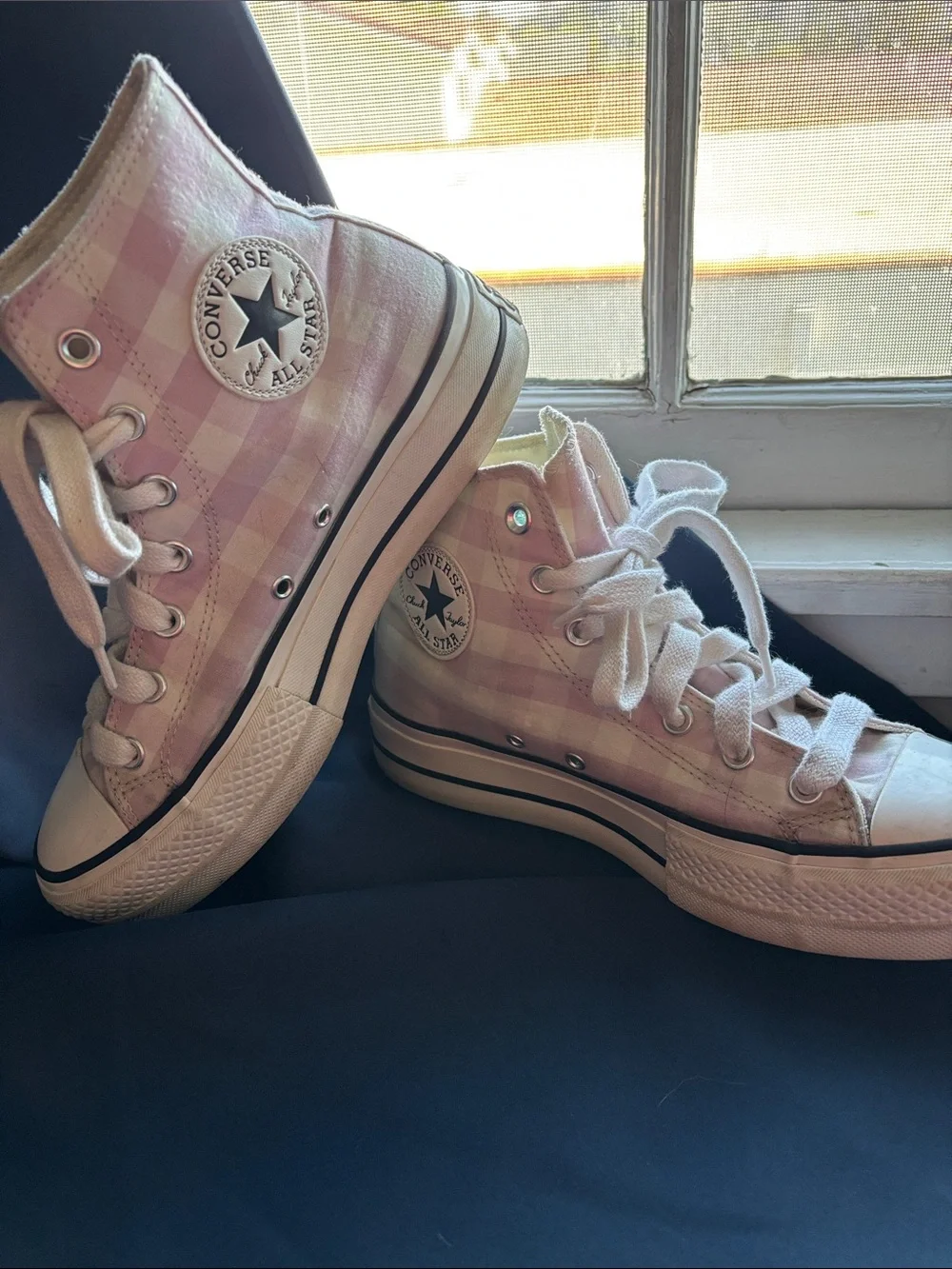 🎀 Converse size 8 Lift Platform Gingham light pink high tops